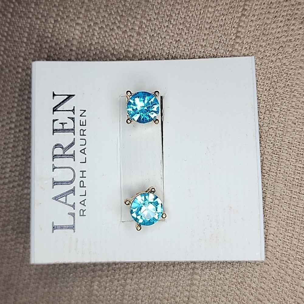 New Lauren Ralph Lauren Baby Blue Stud Earrings - Picture 7 of 7